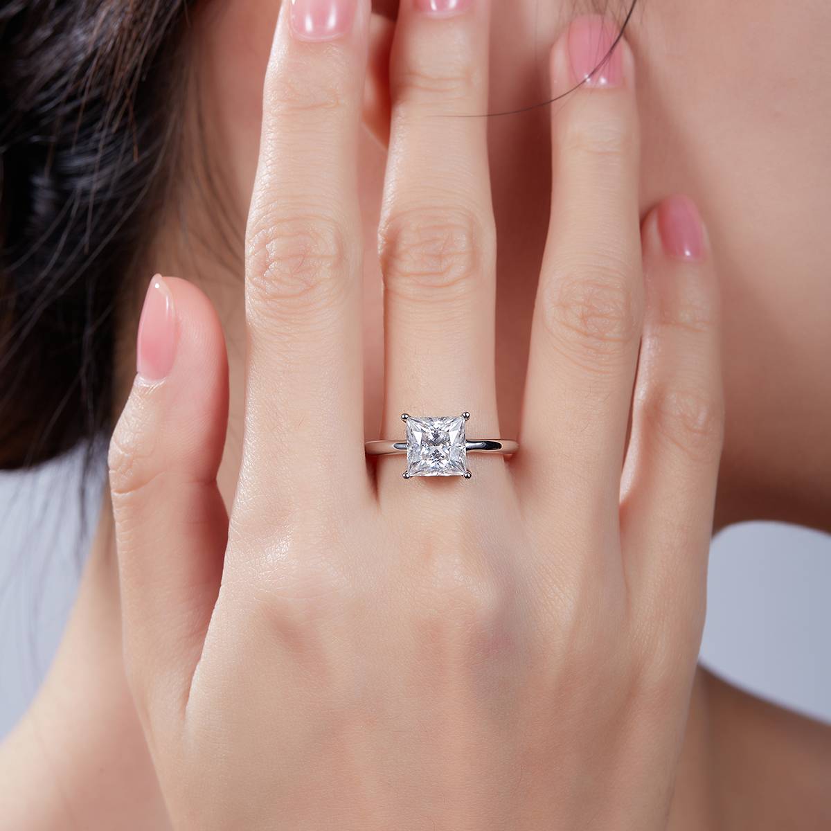 Classic Square S925 Silver Plated Platinum Moissanite Diamond Women's Ring 3.0 Carat D-Class